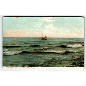 Vintage Postcard "An Angry Sea, Asbury Park, N.J." Litho-Chrome Unused Boat Ship